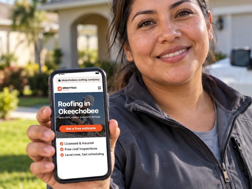 okeechobee.roofing.company open in a phone browser